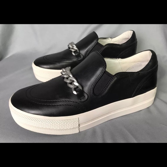 Women’s Ash Joe Chain-Link Platform Black Leather Slip On Sneakers Sz US 8 - Picture 2 of 4